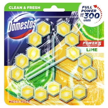 DOMESTOS Power5 WC frissítő blokk Lime 3 x 55 g