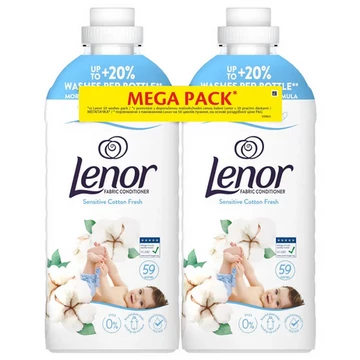 Lenor 2 x 1239 ml Sensitive Cotton Fresh Öblítő Duo Pack 118 Mosás