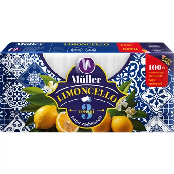 Müller Limoncello illatú papír zsebkendő, 100 darab 3 rétegű, 18x20 cm 