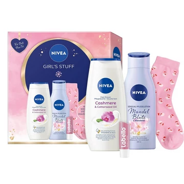Nivea ajándékcsomag Girls' Stuff testápoló 200ml+ tusfürdő 250ml+labello 4,8g +Zokni