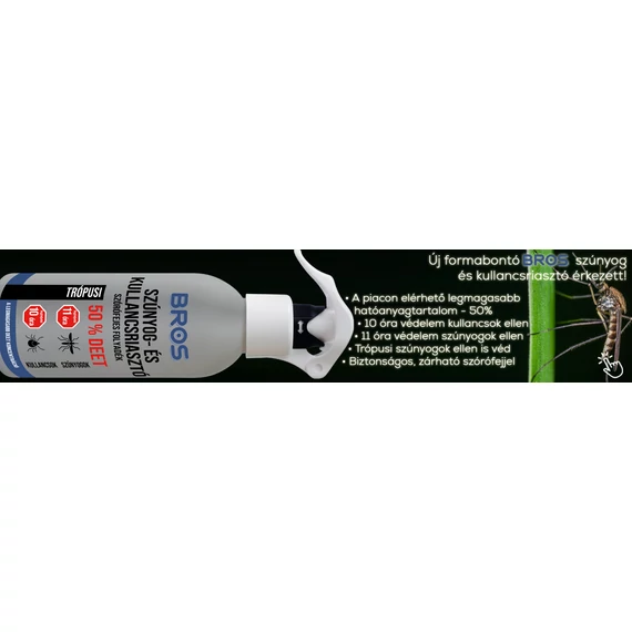 Bros Szúnyog és Kullancsriasztó Trópusi Szórófejes Folyadék 50% DEET 130 ml B1762