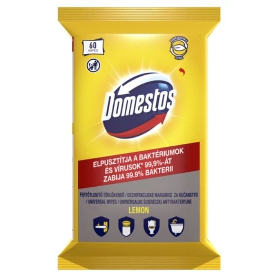 DOMESTOS Lemon fertőtlenítő törlőkendő 60 db