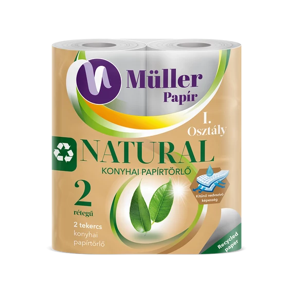 Müller Natural Kéztörlő 2 Tekercses 2 Rétegű 2 x 50 Lap Recyklalt