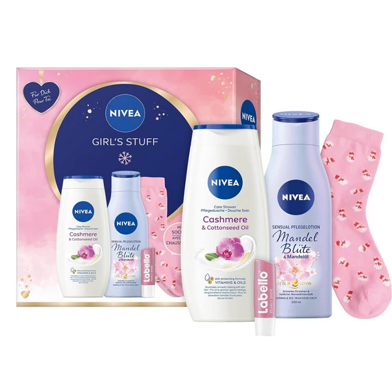 Nivea ajándékcsomag Girls' Stuff testápoló 200ml+ tusfürdő 250ml+labello 4,8g +Zokni