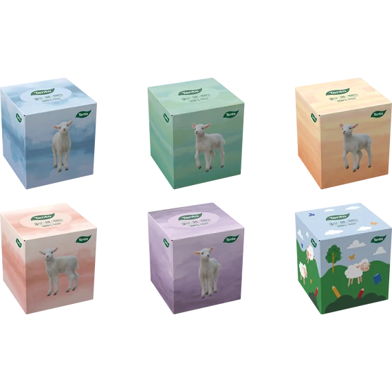 Tento CubeBox Dobozos Papír Zsebkendő 3 rétegű 58 db  - 6 design