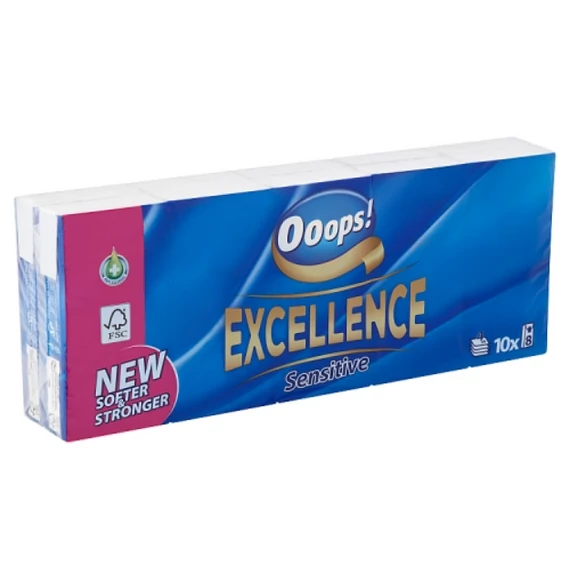 Ooops! Excellence Sensitive papír zsebkendő 4 rétegű 10 x 8 db