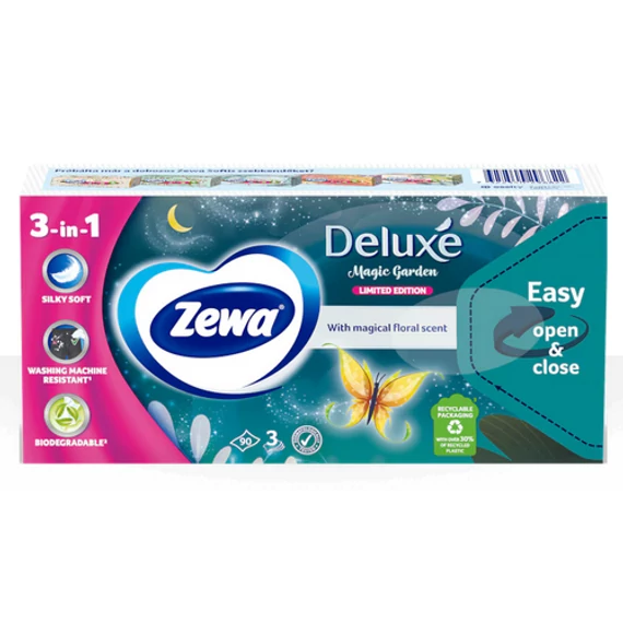 Zewa Deluxe Magic Garden illatosított papír zsebkendő, 3 rétegű, 90 db